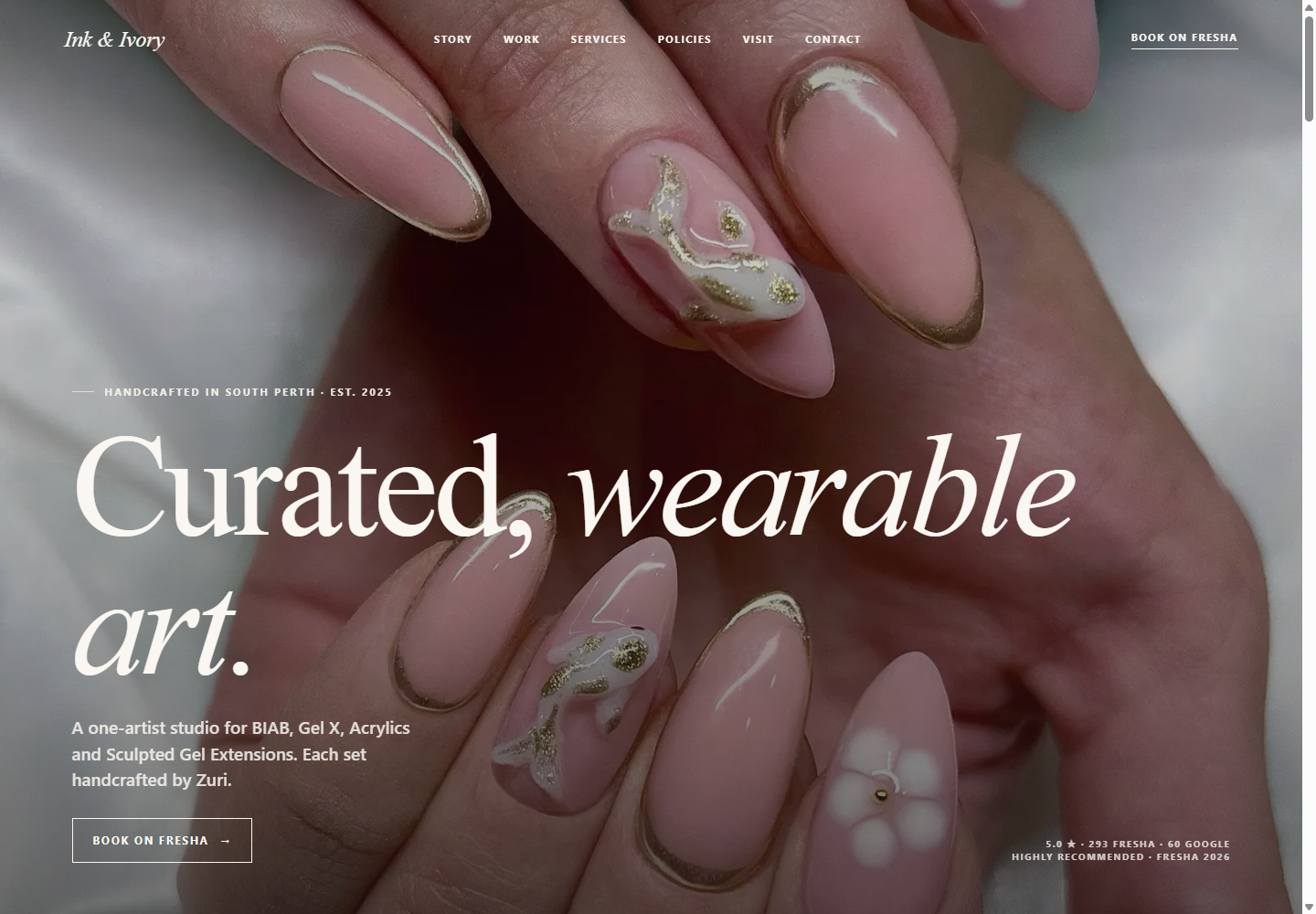 Ink and Ivory Artistry website homepage