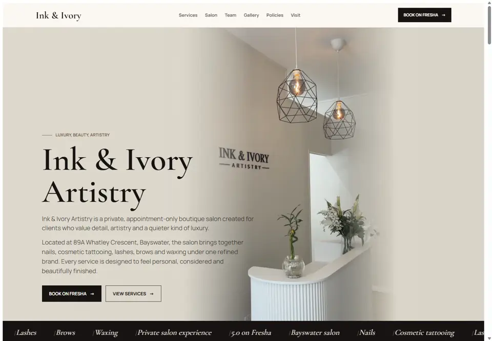 Ink and Ivory Artistry live website